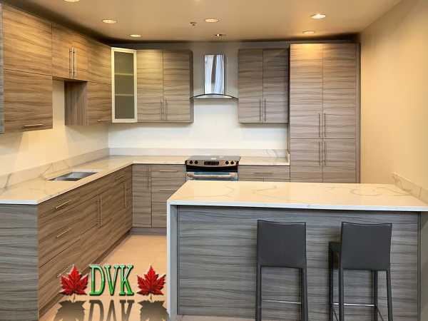 Discount Vancouver Kitchen (DVK) - 32-Grey Wood Grain Flat Panel - DVK Discount Price for 10'X10' Kitchen = $3199.00